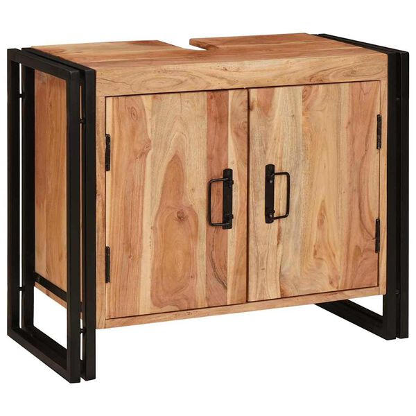 vidaXL Meuble sous-vasque de salle de bain Bois d'acacia massif et fer