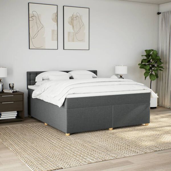 vidaXL Sommier &agrave; lattes de lit avec matelas Gris fonc&eacute; 180x200cm Tissu
