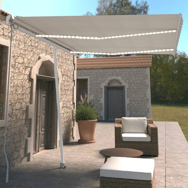 vidaXL Auvent manuel r&eacute;tractable avec LED 350x250 cm Cr&egrave;me