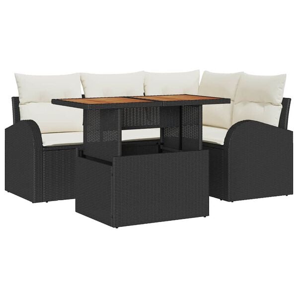 vidaXL Ensemble de canap&eacute; de jardin avec coussin 5 pcs Noir et cr&egrave;me