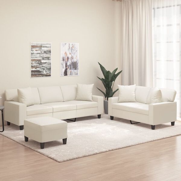 vidaXL Ensemble de canap&eacute;s 3pcs oreillers et coussins Cr&egrave;me Similicuir