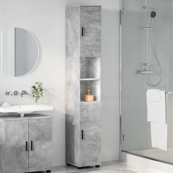 vidaXL Cabinet de salle de bain avec porte Gris b&eacute;ton 30 x 35 x 192 cm