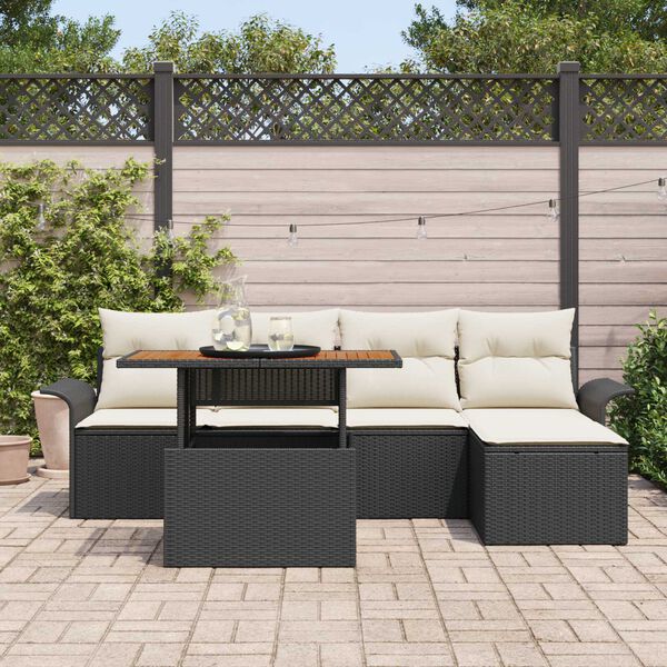 vidaXL Ensemble de canapé de jardin 6 pcs Noir Poly rotin