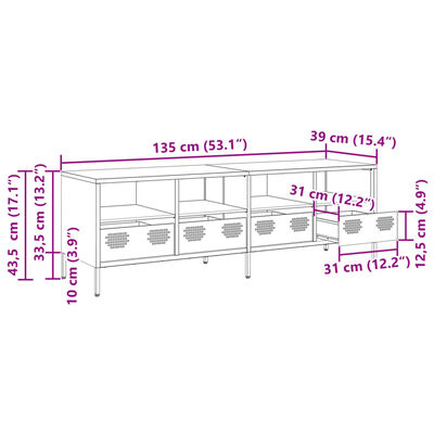 vidaXL Meuble TV vert olive 135x39x43,5 cm acier laminé à froid