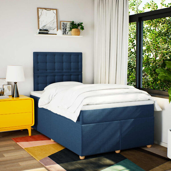 vidaXL Sommier &agrave; lattes de lit avec matelas Bleu 120x200 cm Tissu
