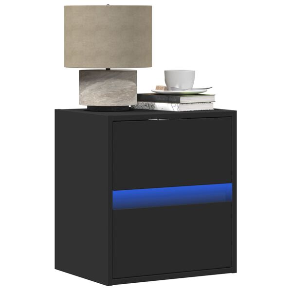 vidaXL Table de chevet murale avec lumi&egrave;res LED noir