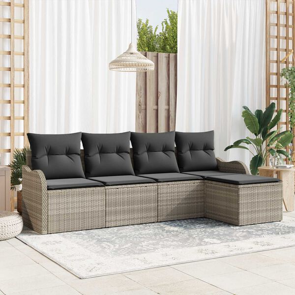 vidaXL Ensemble de canap&eacute; de jardin 5 pcs Gris clair polyrotin