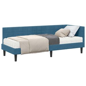 vidaXL Cadre de lit d'angle avec matelas 2 pc Bleu Velours