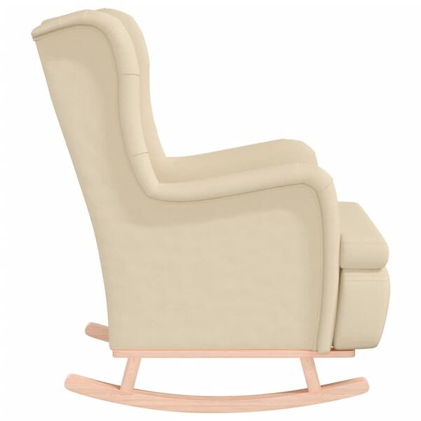 vidaXL Fauteuil et pieds &agrave; bascule en bois d'h&eacute;v&eacute;a solide cr&egrave;me Tissu