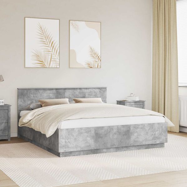 vidaXL Cadre de lit Gris b&eacute;ton 200 x 200 cm Bois d'ing&eacute;nierie