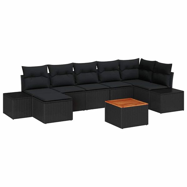vidaXL Ensemble de canap&eacute; de jardin avec coussin 8 pcs Noir polyrotin