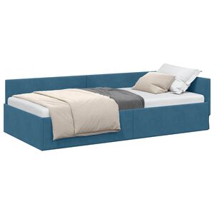 vidaXL Cadre de lit d'angle Bleu 90 cm x 200 cm Velours