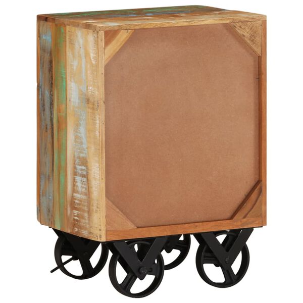 vidaXL Table de chevet avec roues 40x30x57 cm Bois de r&eacute;cup&eacute;ration