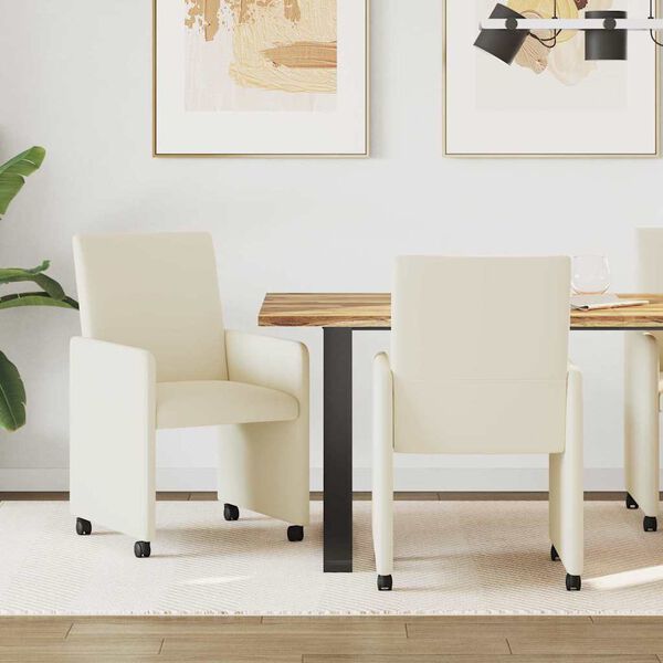 vidaXL Chaises de Salle &agrave; Manger avec Roues 2 pcs Cr&egrave;me Faux cuir