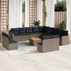 vidaXL Salon de jardin avec coussins 14 pcs gris r&eacute;sine tress&eacute;e