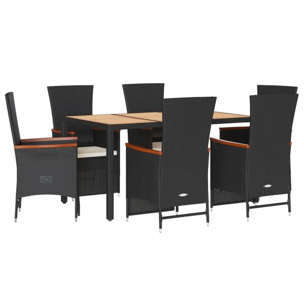 vidaXL Ensemble &agrave; manger de jardin coussins 7pcs Noir R&eacute;sine tress&eacute;e