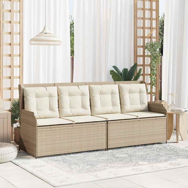 vidaXL Banc inclinable de jardin avec coussins beige r&eacute;sine tress&eacute;e