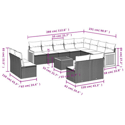 vidaXL Salon de jardin avec coussins 13 pcs noir résine tressée