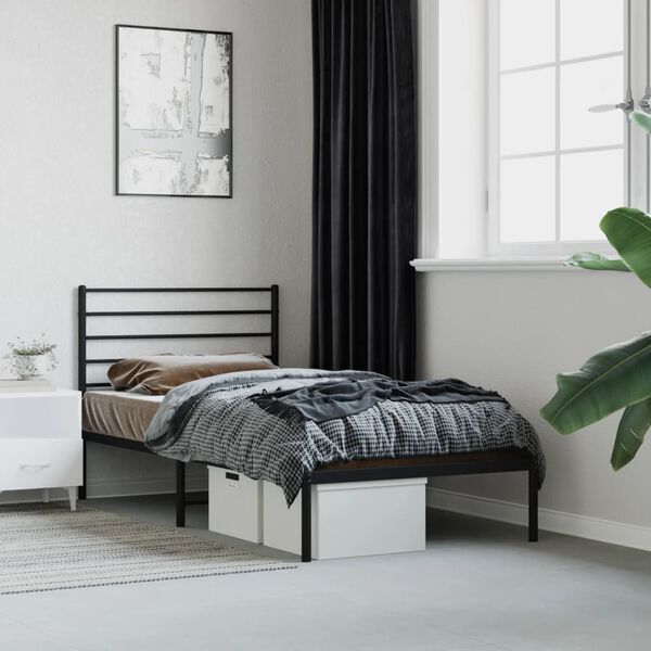vidaXL Cadre de lit m&eacute;tal sans matelas avec t&ecirc;te de lit noir 80x200 cm