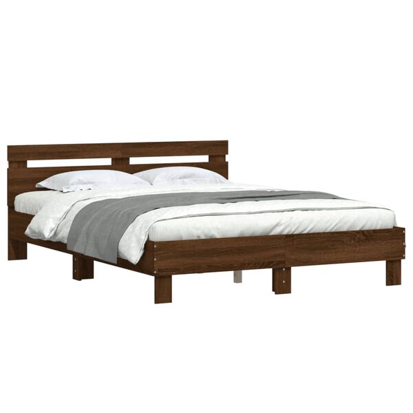 vidaXL Cadre de lit avec LED sans matelas ch&ecirc;ne marron 140x190 cm