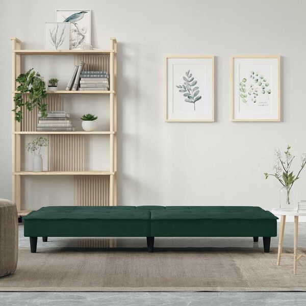vidaXL Canap&eacute;-lit avec porte-gobelets vert fonc&eacute; velours