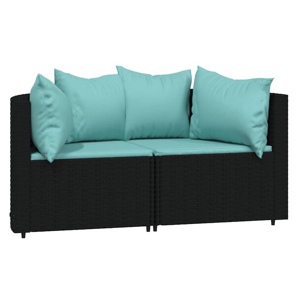 vidaXL Salon de jardin 3 pcs avec coussins Noir R&eacute;sine tress&eacute;e