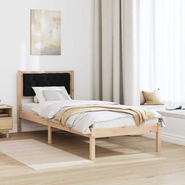 vidaXL Cadre de lit avec t&ecirc;te de lit Noir 75 x 190 cm Pin massif
