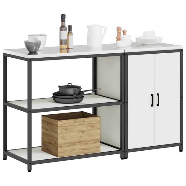 vidaXL Ensemble de rangement cuisine 2 pcs Blanc Acier lamin&eacute; &agrave; froid