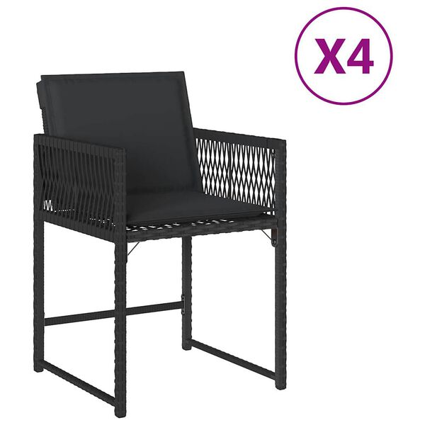 vidaXL Chaises de jardin lot de 4 avec coussins noir r&eacute;sine tress&eacute;e