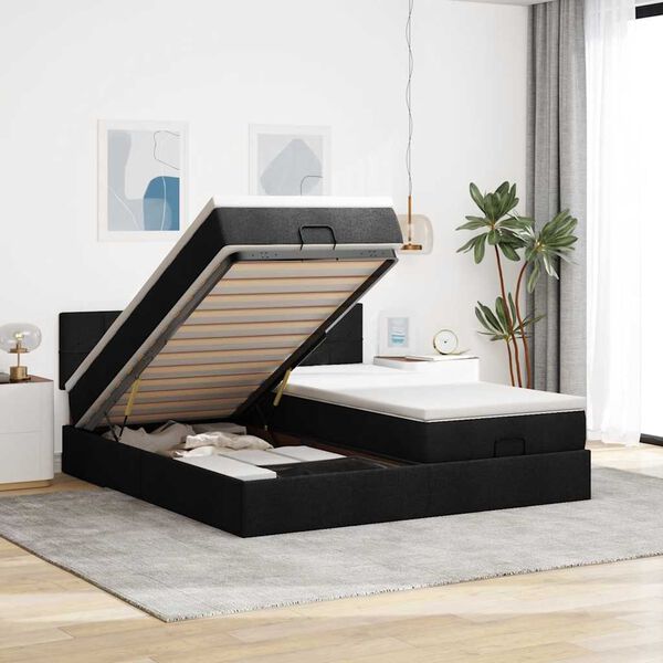 VidaXL Cadre de lit ottoman avec matelas noir 160x200 cm tissu