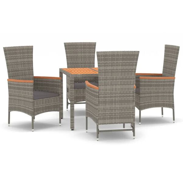 vidaXL Ensemble &agrave; manger de jardin 5 pcs coussins gris r&eacute;sine tress&eacute;e
