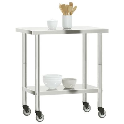 vidaXL Table de travail de cuisine avec roues 82,5x55x85 cm inox