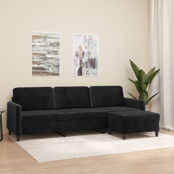 vidaXL Canap&eacute; &agrave; 3 places avec repose-pieds Noir 210 cm Velours