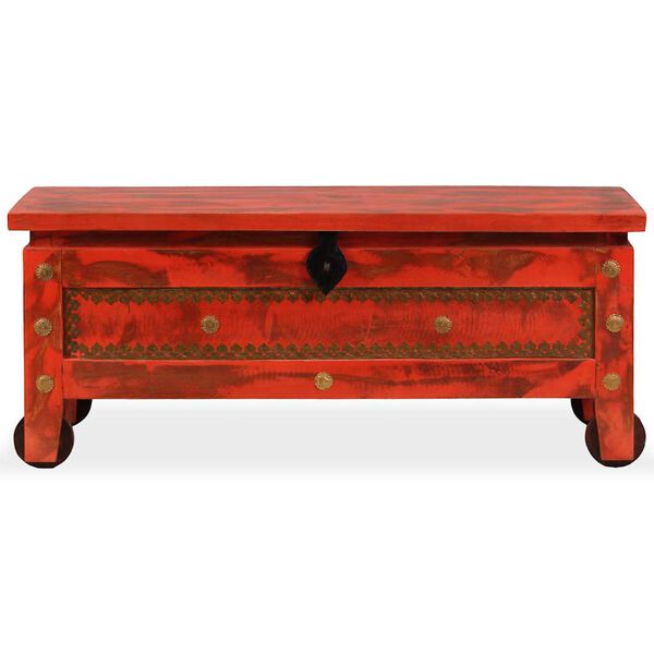 vidaXL Coffre de rangement bois de manguier massif 101x39x42 cm rouge