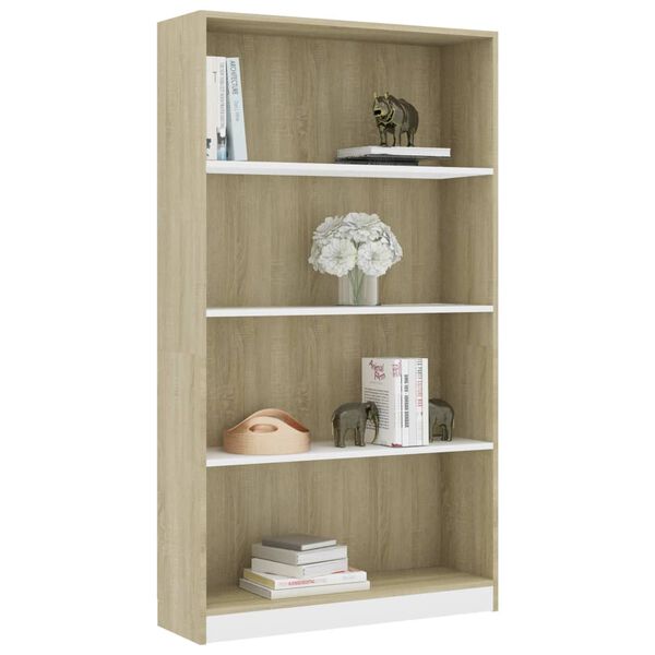 vidaXL Biblioth&egrave;que &agrave; 4 niveaux blanc et ch&ecirc;ne bois d'ing&eacute;nierie