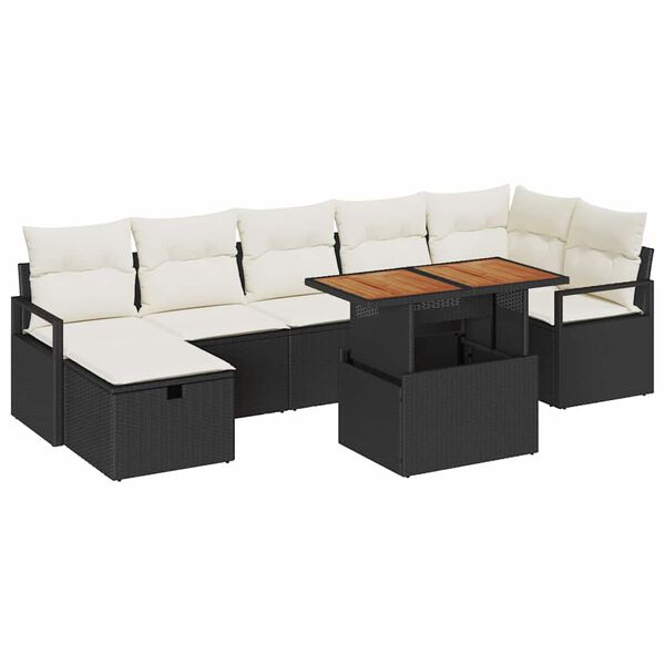 vidaXL Ensemble de canap&eacute; de jardin avec coussin 8 pcs Noir polyrotin