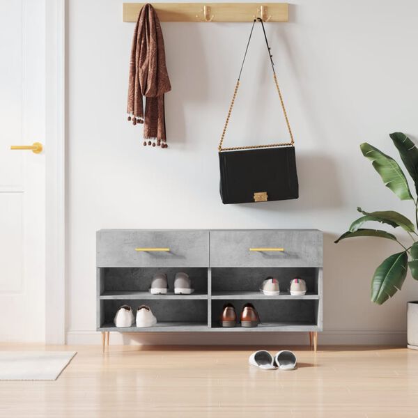 vidaXL Banc &agrave; chaussures gris b&eacute;ton 102x35x55 cm bois d'ing&eacute;nierie