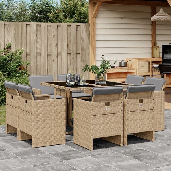 vidaXL Ensemble &agrave; manger de jardin et coussins 9 pcs m&eacute;lange beige