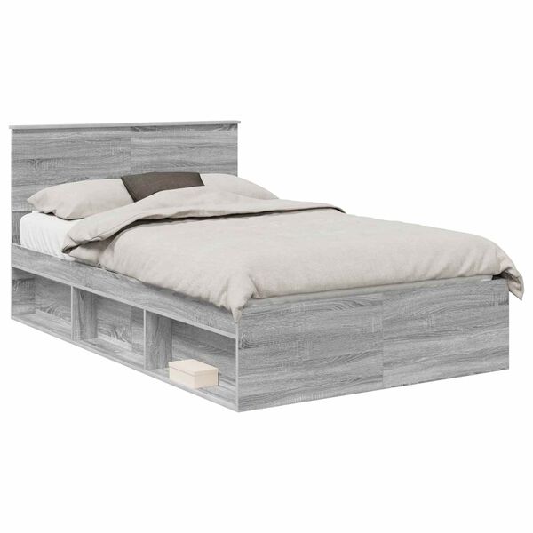 vidaXL Cadre de lit Gris Sonoma 120 x 190 cm Pin massif