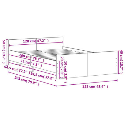 vidaXL Cadre de lit tête de lit et pied de lit sonoma gris 120x200 cm