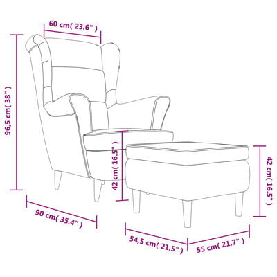 vidaXL Fauteuil à oreilles avec tabouret bleu velours