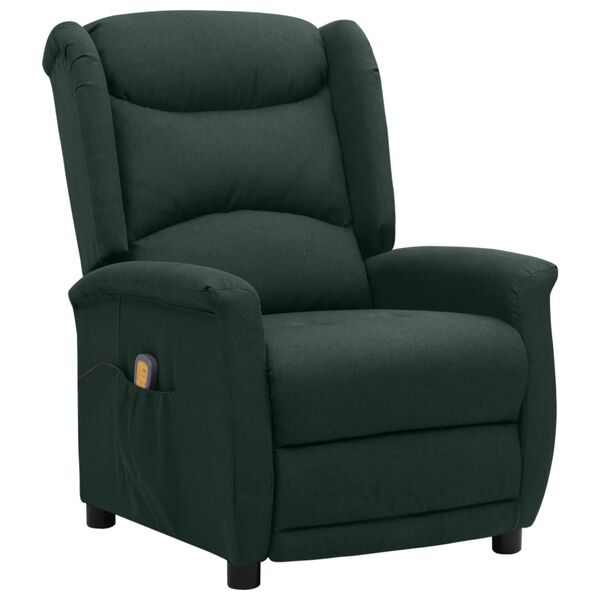 vidaXL Fauteuil de massage Vert fonc&eacute; Tissu