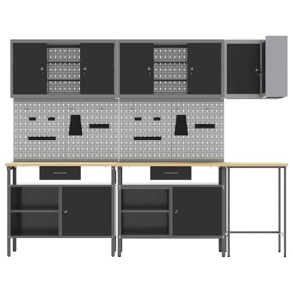 vidaXL Ensemble de placards de travail avec tiroir 10 pcs Noir et gris
