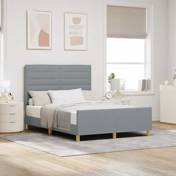vidaXL Cadre de lit avec t&ecirc;te de lit Gris clair 140 x 190 cm tissu