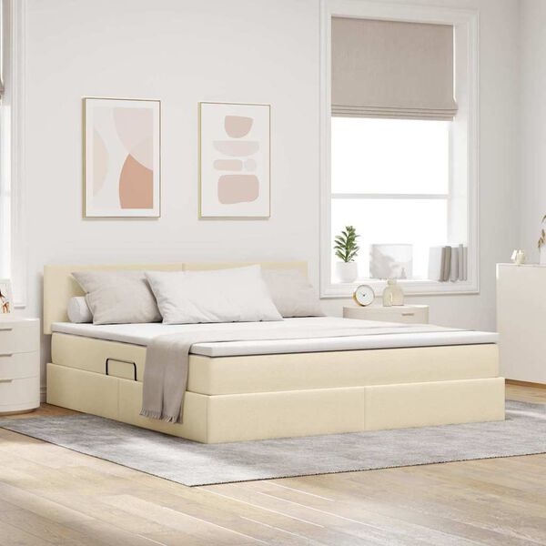 vidaXL Lit avec rangement et matelas avec matelas Cr&egrave;me 160 x 200 cm