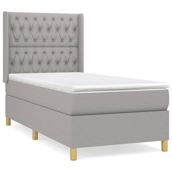 vidaXL Sommier &agrave; lattes de lit avec matelas Gris clair 100x200cm Tissu