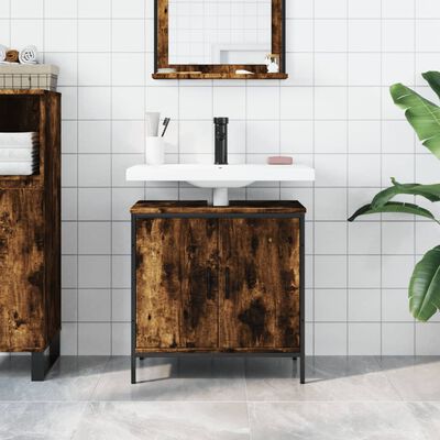 vidaXL Armoire lavabo de salle de bain chêne fumé 60x30x60 cm