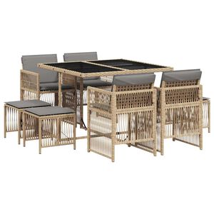 vidaXL Ensemble &agrave; manger de jardin et coussins 9 pcs m&eacute;lange beige