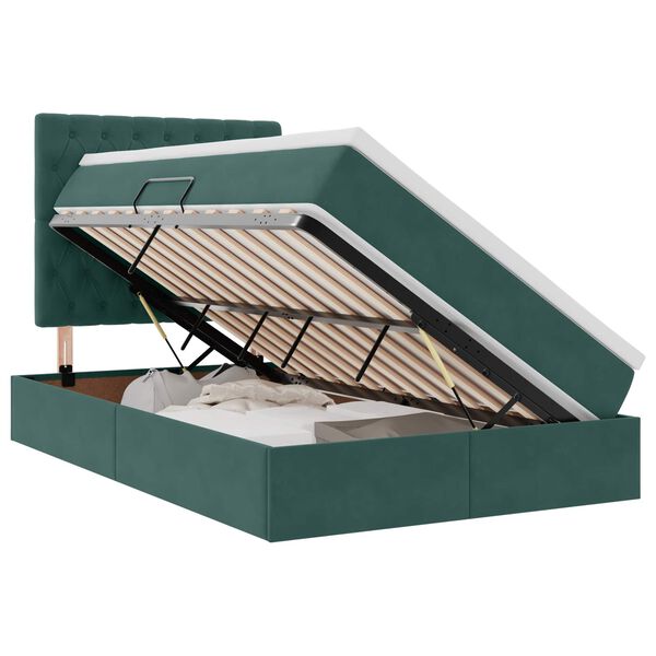 vidaXL Lit avec rangement et matelas Vert fonc&eacute; 120 x 200 cm Velours