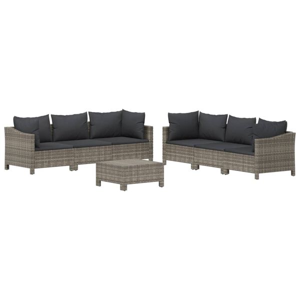 vidaXL Salon de jardin 7 pcs avec coussins Gris R&eacute;sine tress&eacute;e